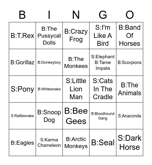 Animals Bingo Card
