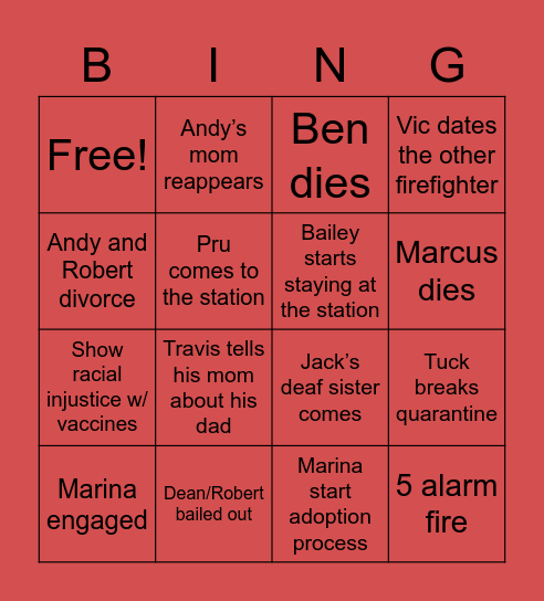 Season 4 Station 19 Bingo Card