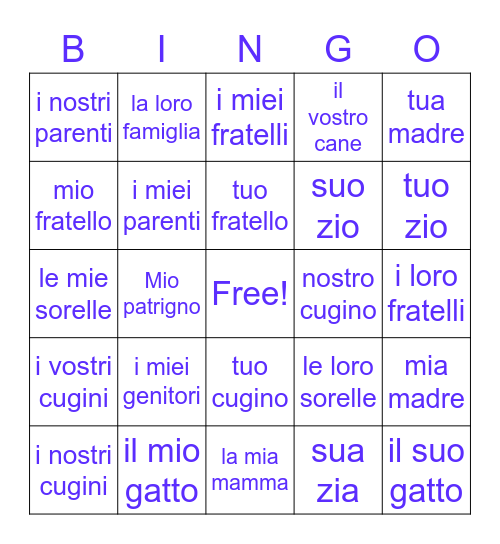 LA FAMIGLIA Bingo Card