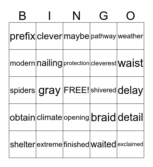 Syllables V/CV (open) & VC/V (closed); Long a: ai,ay Bingo Card