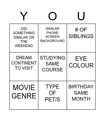 FIND SOMEONE JUST LIKE Bingo Card