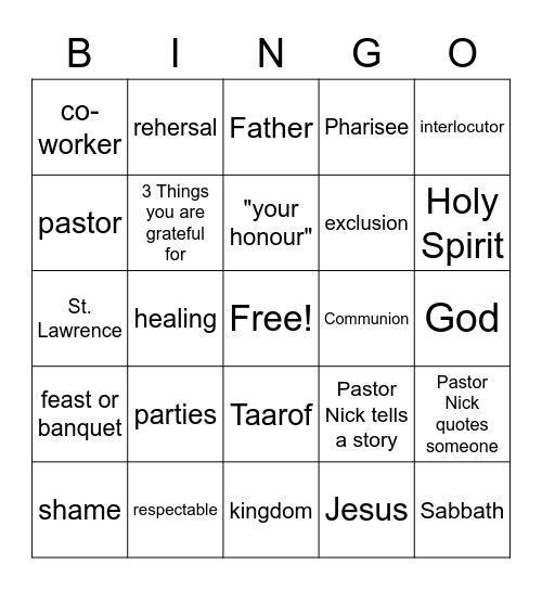 Sermon Bingo - Third Sunday of Lent Bingo Card