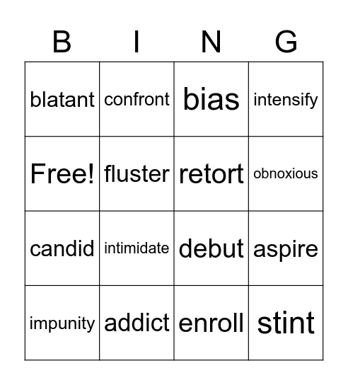 Wordly Wise Lesson 6 Bingo Card