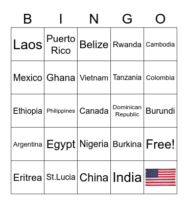 Name That Country Bingo Card