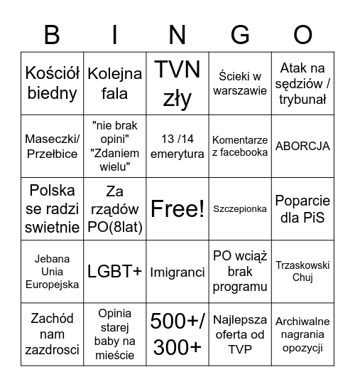 TVPis luki Bingo Card