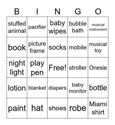 baby bingo Card
