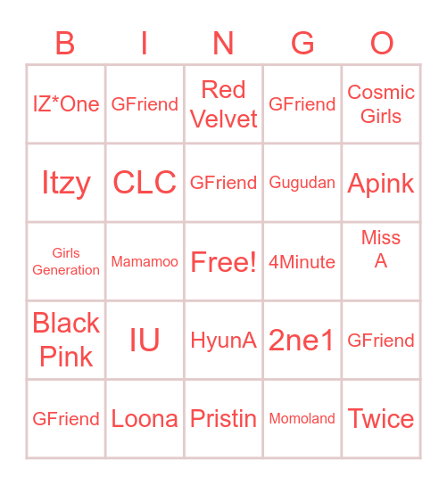 Mark the group if you know at least two songs. Bingo Card