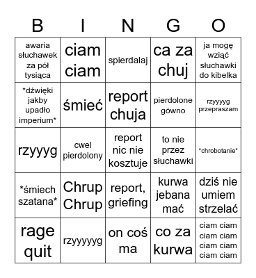 Dźwięki i Jęki Bingo Card