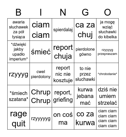 Dźwięki i Jęki Bingo Card