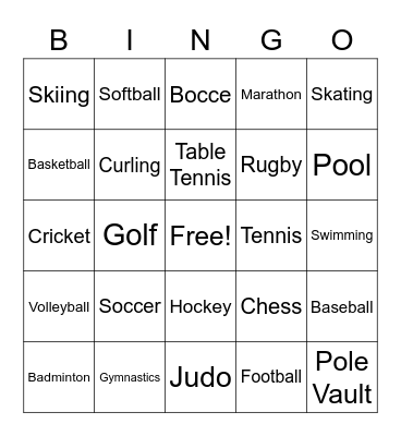 World Games Bingo Card