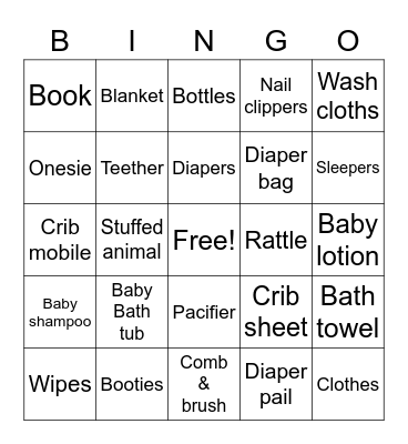 Emily's Baby Shower Bingo Card