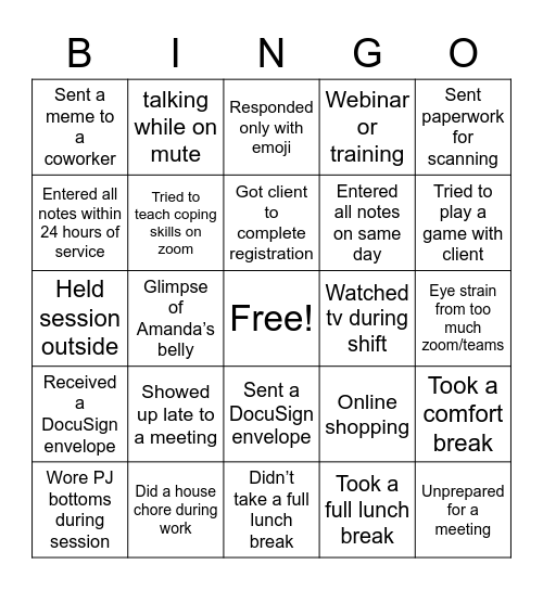 Turning Point Telework Bingo Card