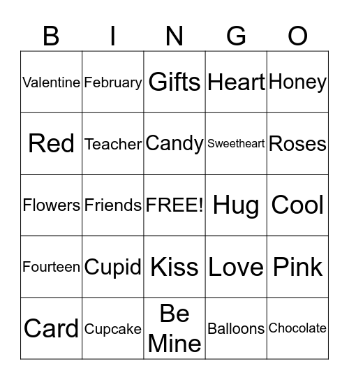 Valentines Day Bingo Card