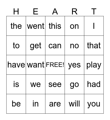 VALENTINE'S DAY BINGO Card