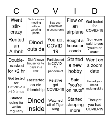 Pandemic Bingo Card