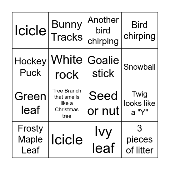 Outdoor Scavenger Hunt Bingo Card