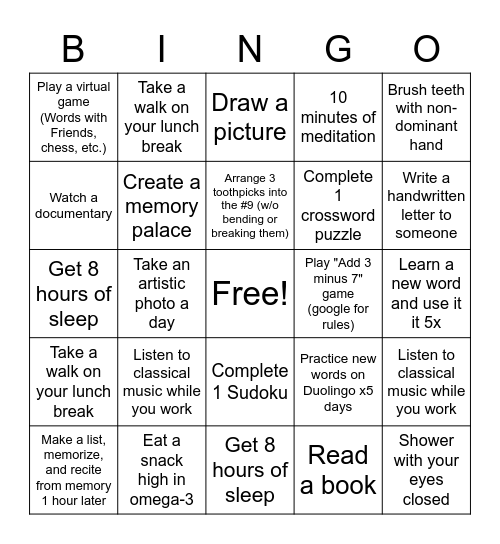 THINK Bingo Card