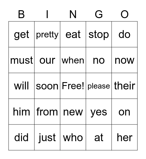 Star Word Song #3 Bingo Card