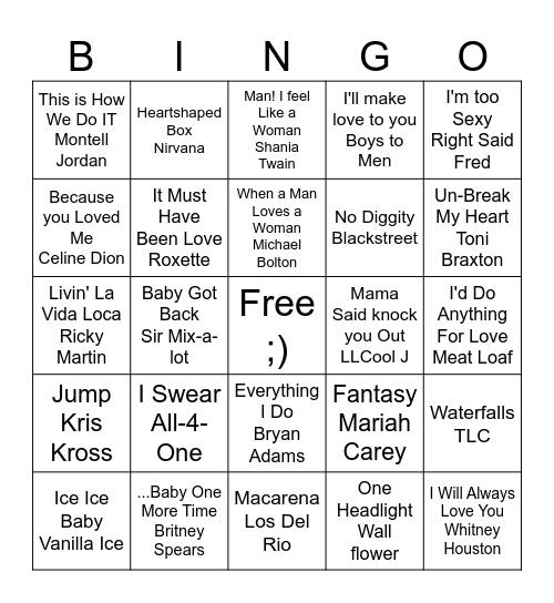 90's Bingo Card