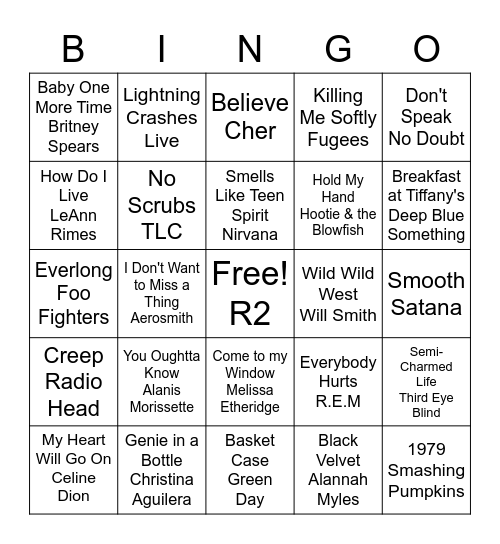 90's Bingo R2 Bingo Card
