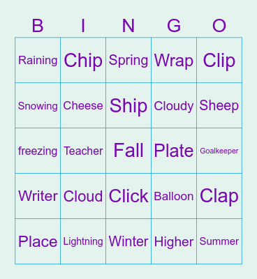 Weather and Two letter sounds Bingo Card