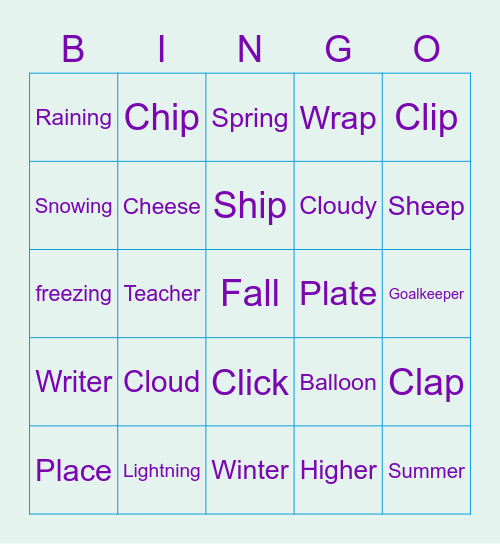 Weather and Two letter sounds Bingo Card