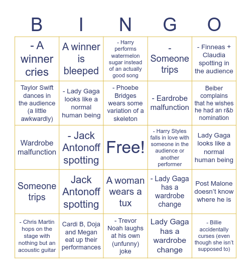 Grammys Bingo! Bingo Card