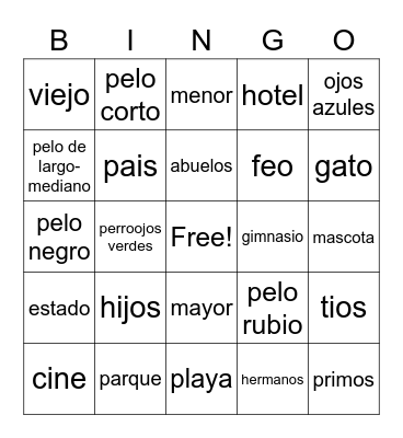 Vocabulario Bingo Card