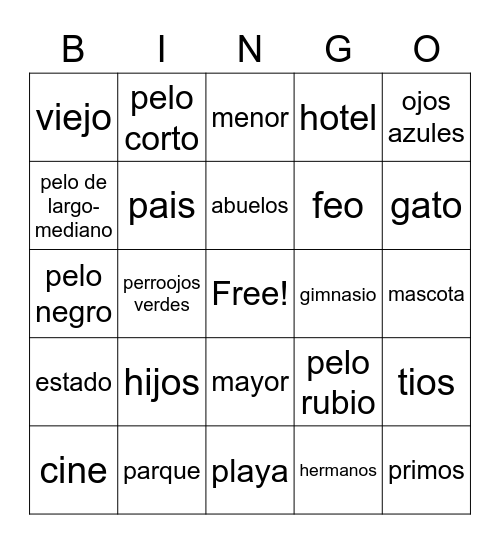 Vocabulario Bingo Card