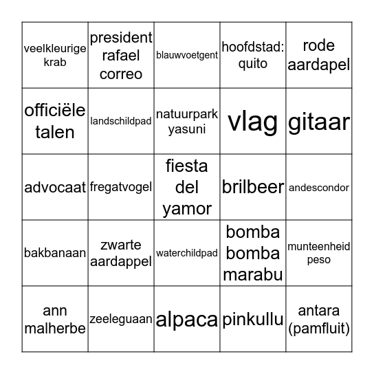 ecuador Bingo Card