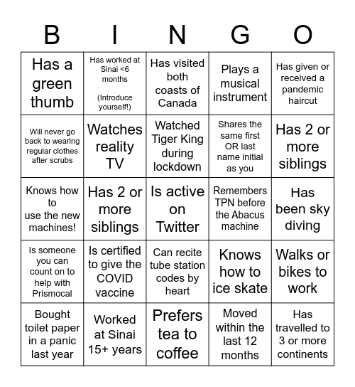 Get to know your PHAMILY! Bingo Card