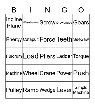 Shared Science: Crazy Constructors Levers Bingo Card