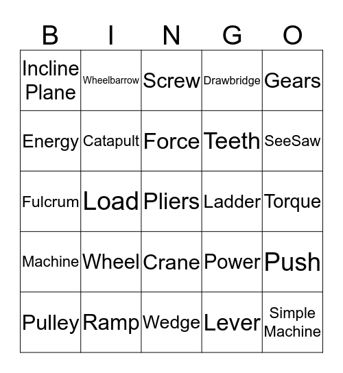 Shared Science: Crazy Constructors Levers Bingo Card