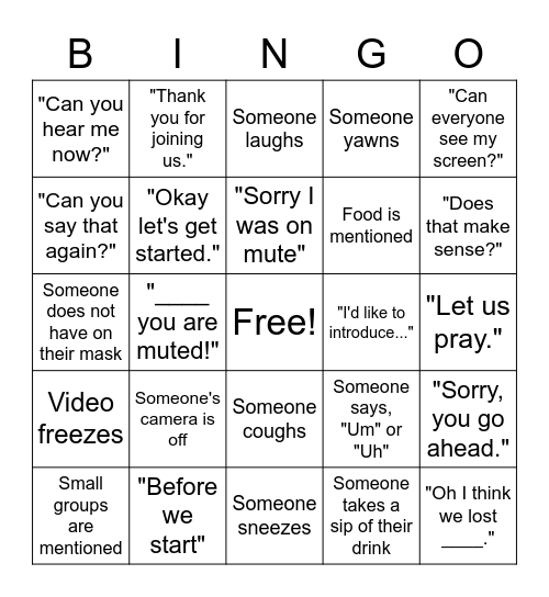 Wesley Bingo Card