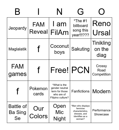 Untitled Bingo Card