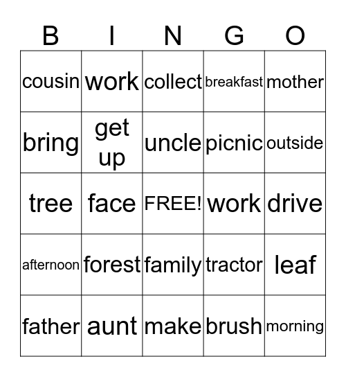 Scoot and his family Bingo Card