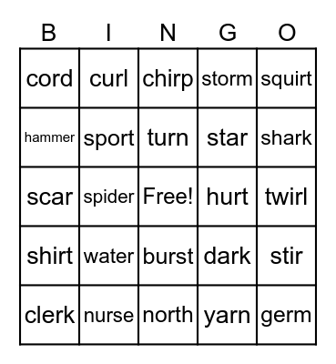 Bossy R Bingo Card