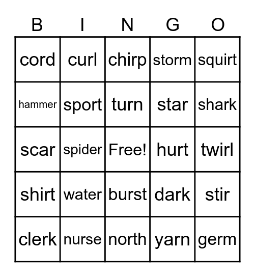 Bossy R Bingo Card