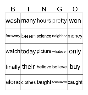 Reading Street, Unit 3 High-Frequency Words Bingo Card