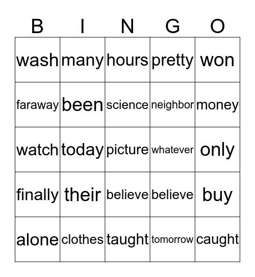 Reading Street, Unit 3 High-Frequency Words Bingo Card
