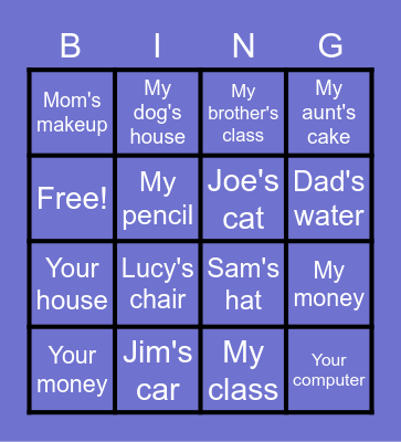 Possessive Nouns Bingo Card