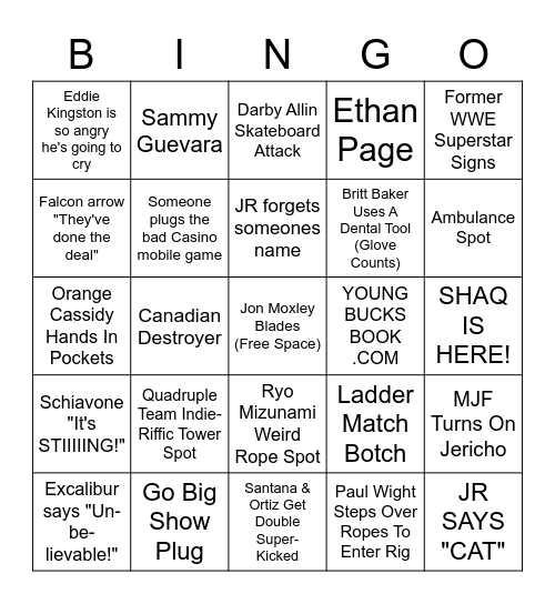 AEW Revolution Bingo Card
