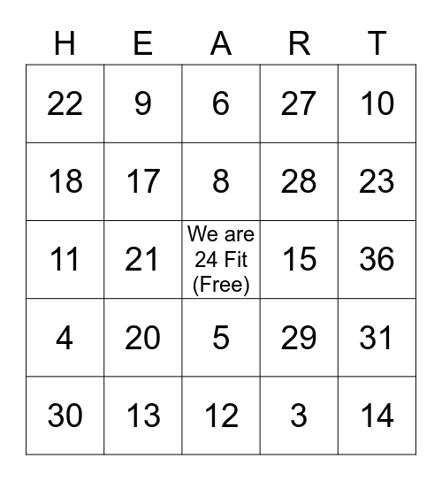 Herbalife Heart Healthy Month Bingo Card