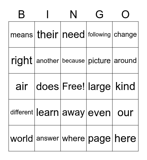SIGHT WORDS Bingo Card