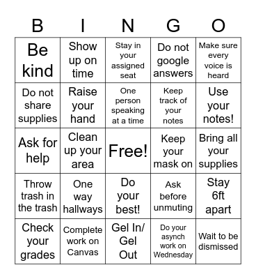 Science Expectations BINGO Card