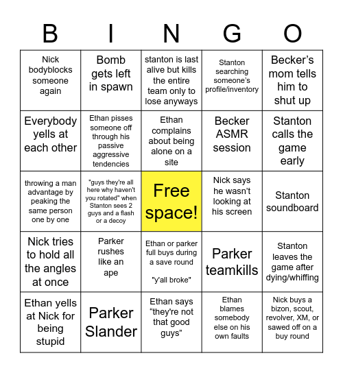 CSGO 5 QUEUE BINGO Card