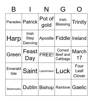 St. Patrick's Day Bingo Card
