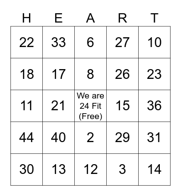 Herbalife Heart Healthy Month Bingo Card