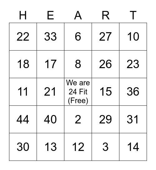 Herbalife Heart Healthy Month Bingo Card