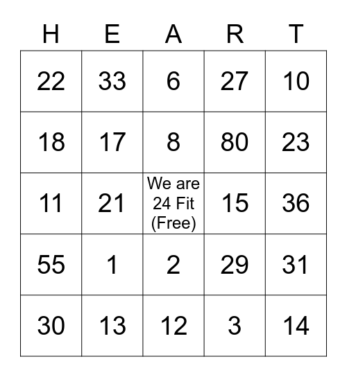 Herbalife Heart Healthy Month Bingo Card